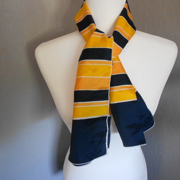 Vintage Accessories - retro 1960s yellow & navy striped scarf